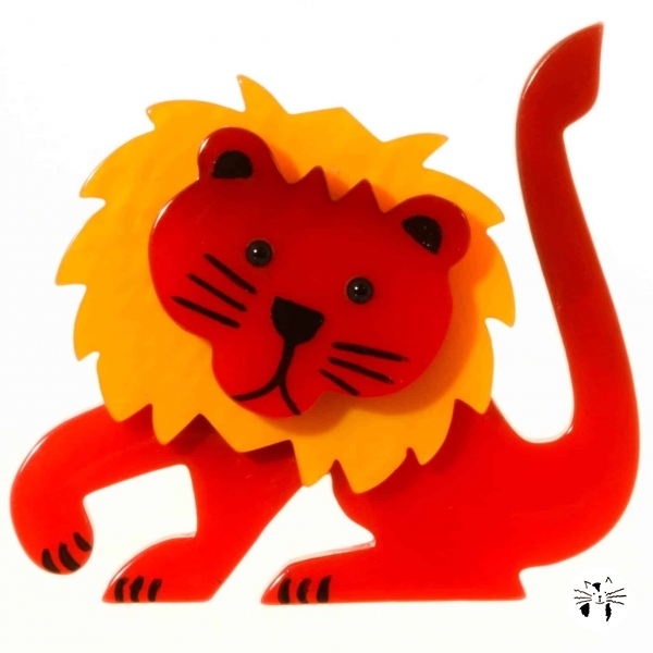broche lion leo rouge et jaune