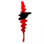 broche merle branche rouge et noir