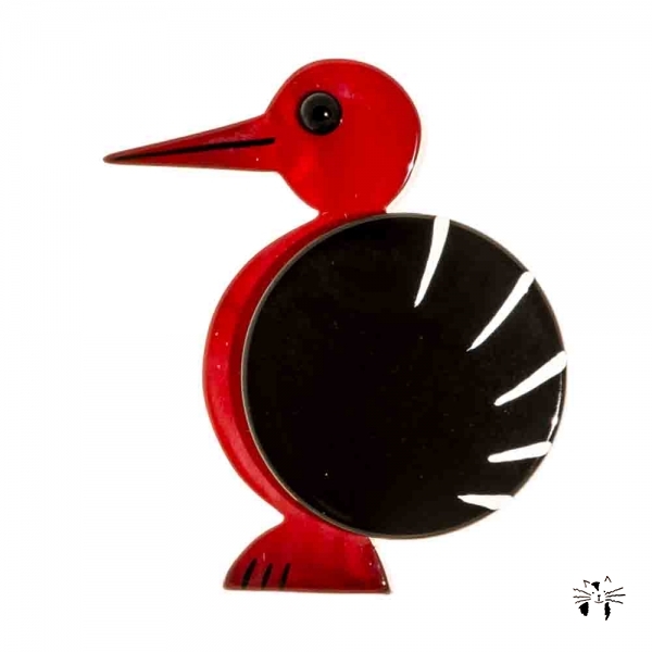 broche oiseau pointu rouge et noir 1