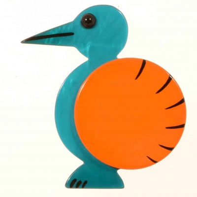 broche oiseau pointu turquoise et orange 1