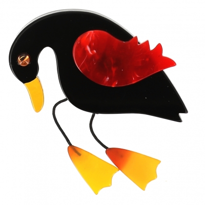 broche oiseau twisty noir rouge jaune
