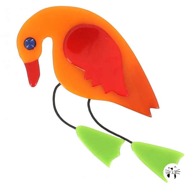 broche oiseau twisty orange rouge pistache