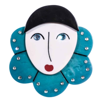broche pierrot collerette turquoise