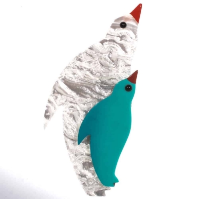 broche pingouin blanc nacre et turquoise