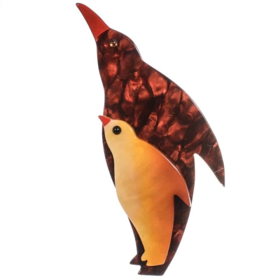 broche pingouin bordeau jaune