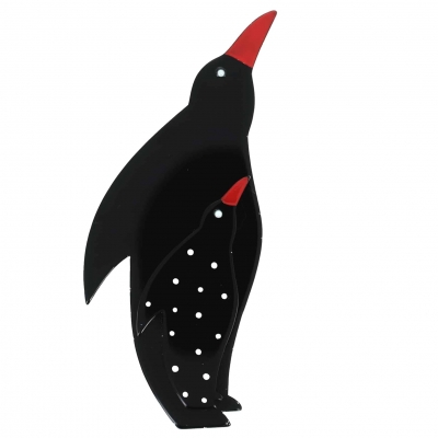 broche pingouin noir et noir à pois