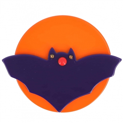broche vampire lune violet et orange
