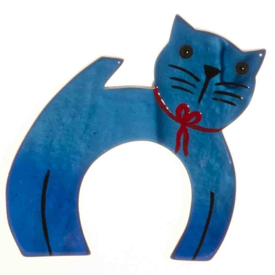 broche chat ficelle bleu