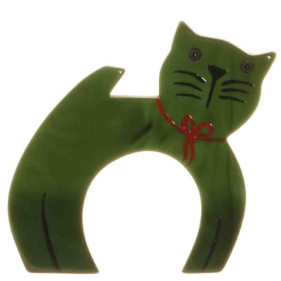 broche chat ficelle vert
