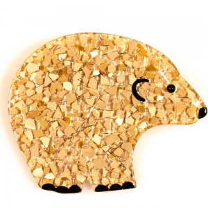 broche ours rond beige paillettes