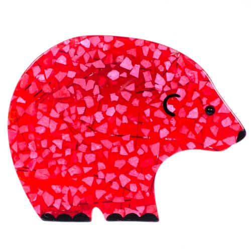 broche ours rond rouge paillettes