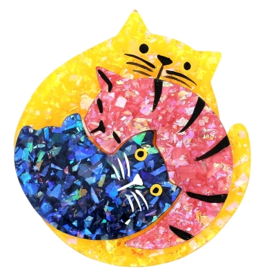 broche chat puzzle brillant jaune rouge bleu