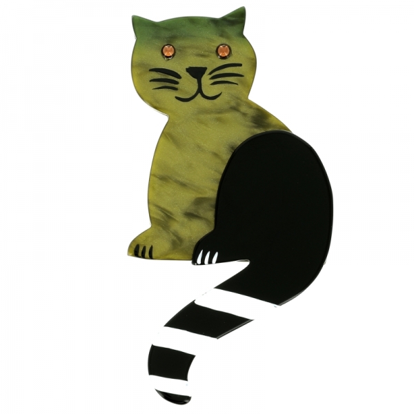 broche chat queue rayures vert mousse