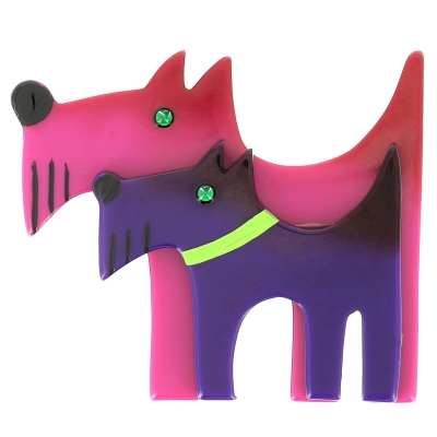 broche double chien fuchsia violet