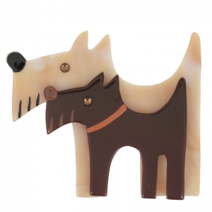 broche double chien miel marbre et chocolat