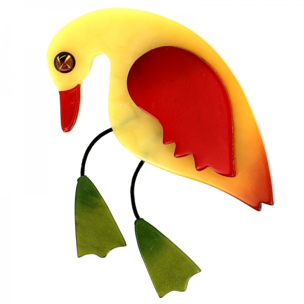 broche oiseau twisty jaune clair rouge vert mousse
