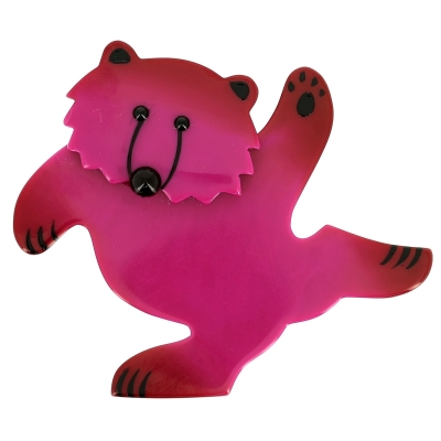 broche ours dansant fuchsine