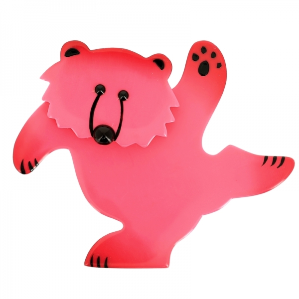 broche ours dansant rose vif
