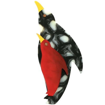 broche pingouin gris mouchete et rouge