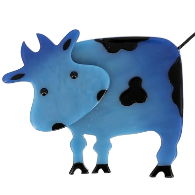 broche vache profil bleu