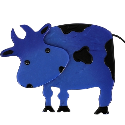 broche vache profil bleu klein