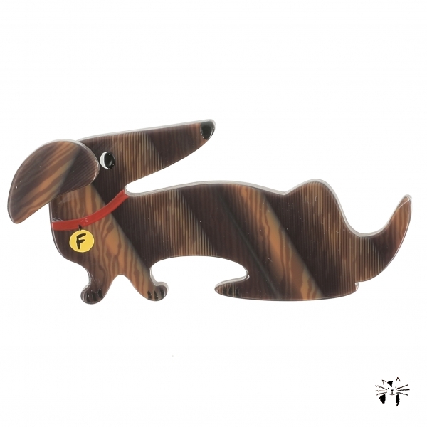broche chien fifi raye brun