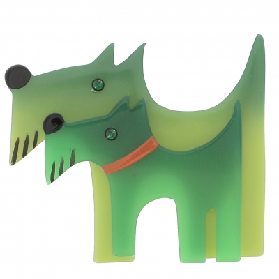 broche double chien anis vert