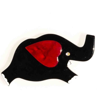 broche elephant coeur noir
