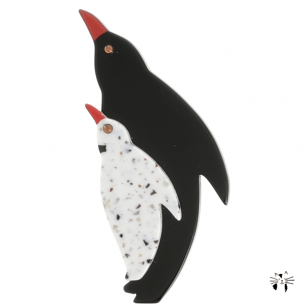 broche pingouin noir blanc pointille