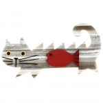 Broche Chat Poisson rayures rouge
