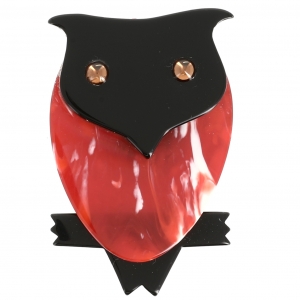 Broche Hibou rouge flamme noir