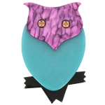 Broche Hibou turquoise rose marbre