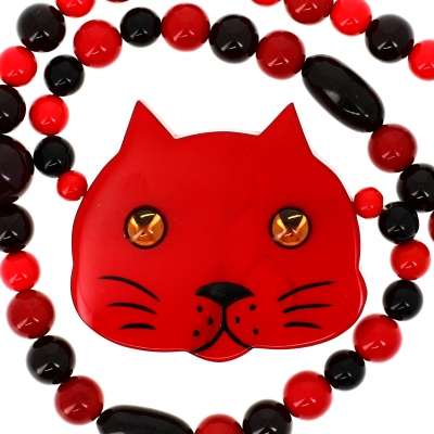 Collier Tête Chat rouge