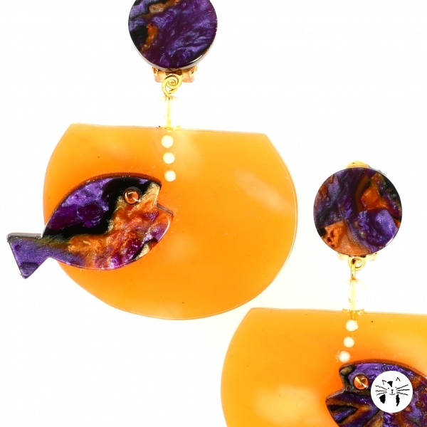 Boucles doreilles aquarium violet nacre sur orange2