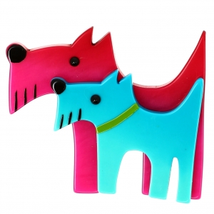 Chien Double Chien fuchsia et turquoise